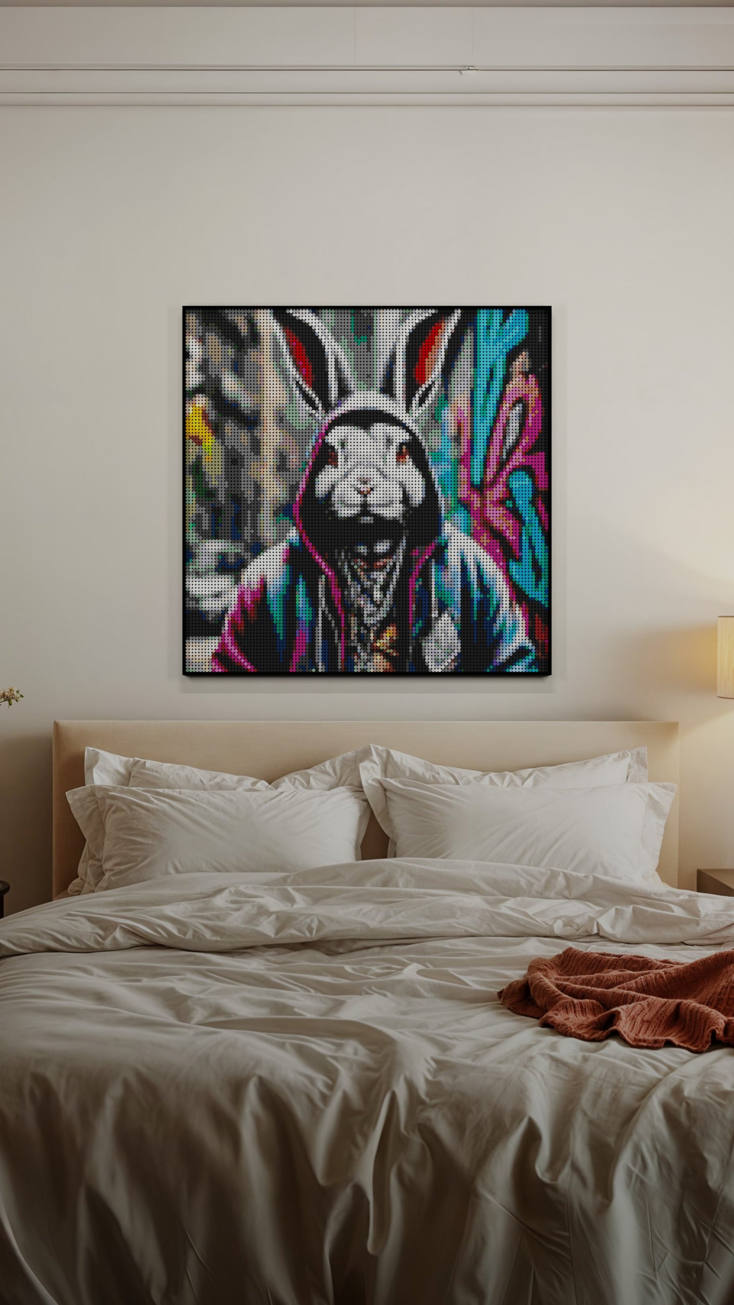 Thugsy Malone LEGO® Style mosaic wall art made from colorful plastic bricks